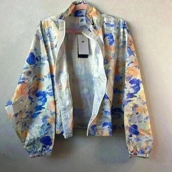 NIKE- Nike Sportswear Womens Woven Floral Track Jacket Windbreaker Sz M - Picture 9 of 12